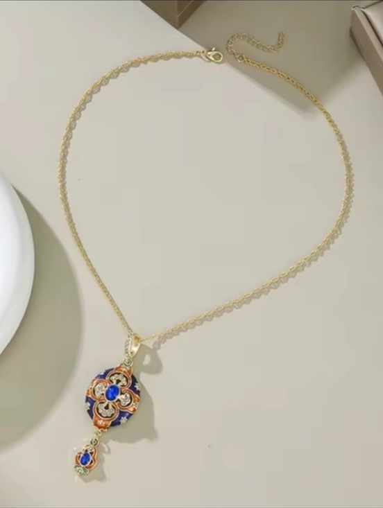 Anthropologie Jewelry - Gold-Tone Blue and Orange Enamel Pendant Necklace